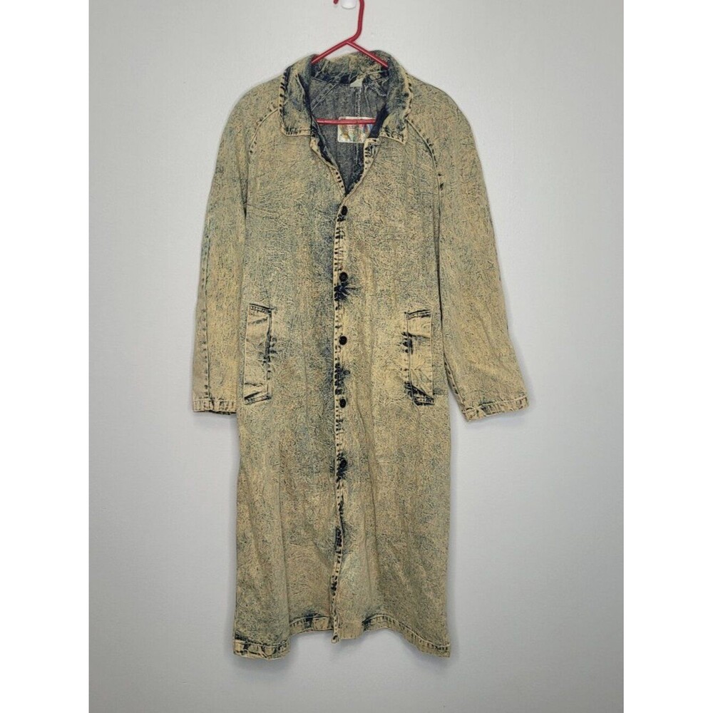 Rockets vintage acid wash grunge denim trench duster indie unique jacket medium